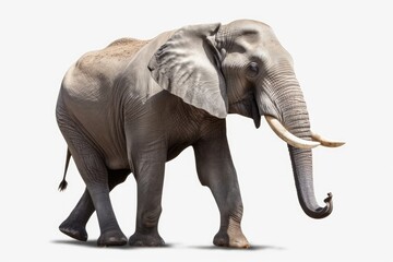 Fototapeta premium On a white background, an elephant is isolated. Mammoths are large creatures. (Path clipping). Generative AI