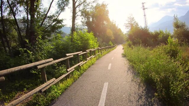 Via Francigena - Velodoire bicycle path next to Quart, Aosta Valley, Italy - August 2021
