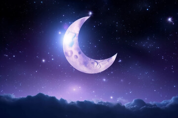 Fototapeta na wymiar A half moon in the sky Islamic background Ramadhan background made with generative AI