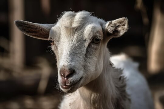 a close up shot of a young goat. Generative AI