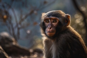 A young monkey in Himachal Pradesh enjoys a winter morning. Generative AI