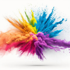 colorido arco iris holi pintura color polvo explosión aislado blanco amplio panorama fondo