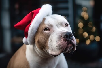 Dog wearing a Santa hat. Generative AI