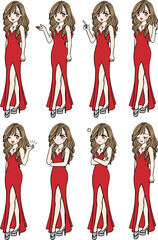 8種類の赤いドレスのキャバ嬢（全身）