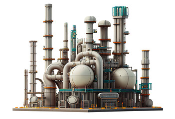 3D Oil and gas industrial, Oil refinery plant form industry,Refinery factory oil storage tank and pipeline, isolated on white transparent background, ai generate
