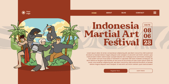 Indonesian Pencak Silat Martial Art ethnic illustration for landing page UI design
