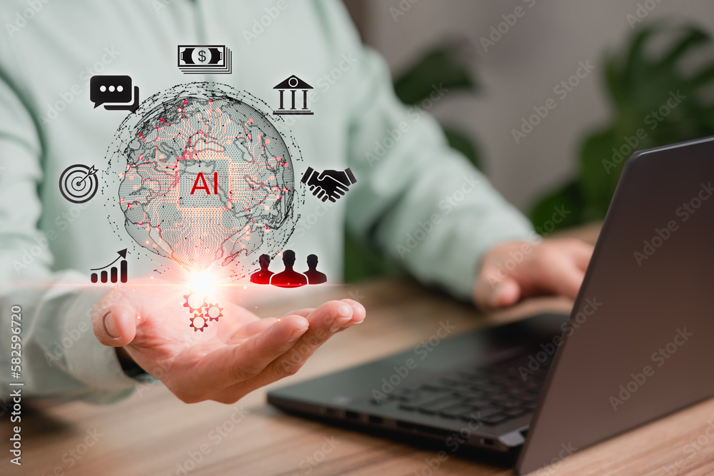 Aufkleber Ai technology, cloud computing. Digital transformation change management, internet of things. Technology bigdata and business process strategy, Financial management, smart industry.