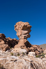 Fototapeta na wymiar Copa del Mundo (World Cup) natural rock formation in Lost Italy (Italia Perdida), Bolivian altiplano.