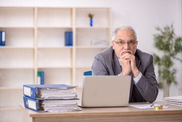 Old male employee working in the office