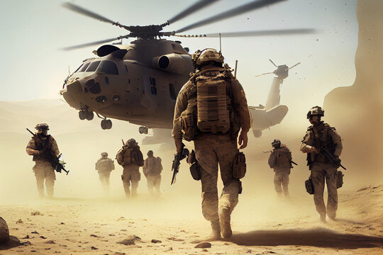 soldiers being evacuated by helicopter in the desert