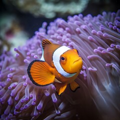 Obraz na płótnie Canvas clown fish on anemone in a reef, generative ai.