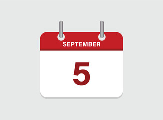 5th September calendar icon. Calendar template for the days of September. Red banner for dates and business.
