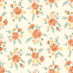 Delicate Chintz Romantic Meadow Wildflowers Vector Seamless Pattern. Cottagecore Garden Flowers and Foliage Print. Homestead Bouquet. Farmhouse Background