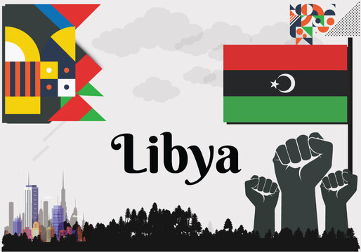 Libya Flag and National or Independence day design for Libya flag. Modern retro red green star  traditional abstract icons. Vector illustration.