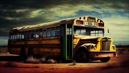 Yellow school bus transporting students for education ,generative AI