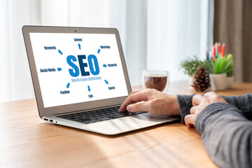 SEO search engine optimization for modish e-commerce and online retail business showing on computer...