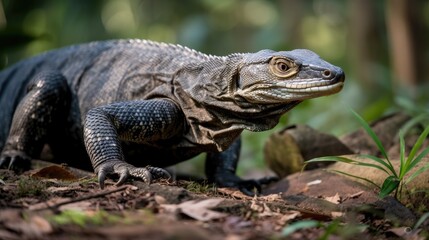Obraz premium Monitor Lizard in the Wild. Generative AI.