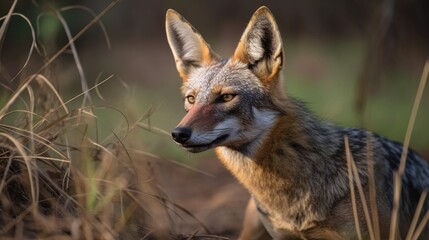 Obraz premium Jackal in the Wilderness. Generative AI.