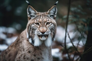 Naklejka premium Lynx strolls at the Opole, Poland, zoo. Generative AI