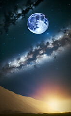 Fototapeta na wymiar Full moon over desert
