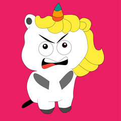 an illustration of an angry unicorn cartoon image on a bright color background
