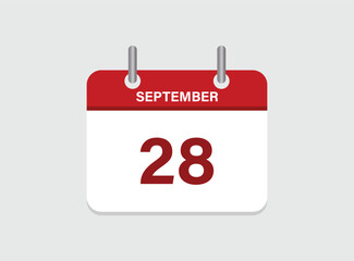 28th September calendar icon. Calendar template for the days of September. Red banner for dates and business.