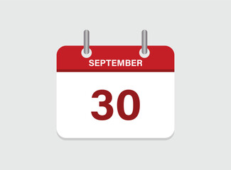 30th September calendar icon. Calendar template for the days of September. Red banner for dates and business.