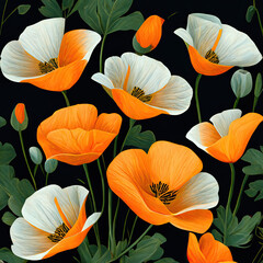 California Poppies AI Generated Seamless Pattern