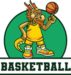 Vector illustration of dragon mascot with basketball player pose with sport logo style