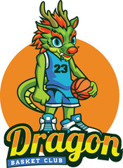 Vector illustration of dragon mascot with basketball player pose with sport logo style