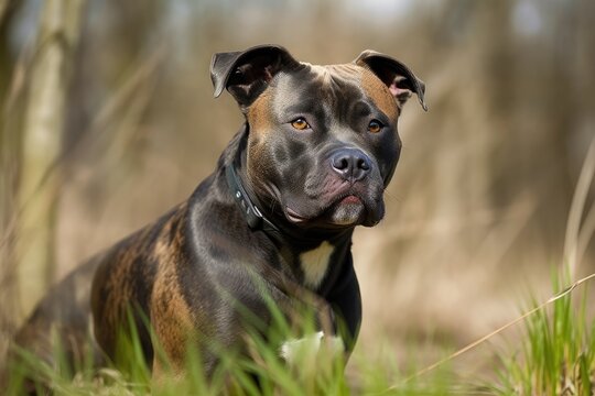 picture of an American Staffordshire Terrier taken outside. Generative AI