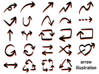 影付きの手描きの矢印セット