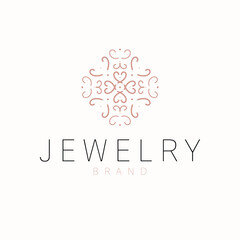 Jewelry logo design. Abstract floral ornament emblem logotype. Jewelry store modern logo template.