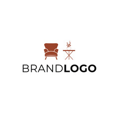 Armchair and table with flower logo design. Furniture logotype. Modern interior log template.