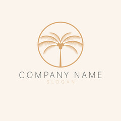 Palm in circle logo design. Travel emblem logotype. Tropical palm tree logo template.