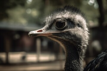 Ostrich in closeup at the Koh Din Zoo in Bangkok, Thailand. Generative AI