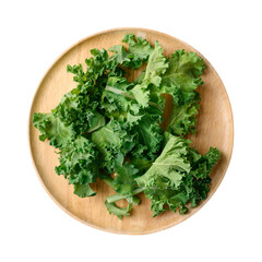 Green Kale or leaf cabbage on wooden plate, Healthy vegetable