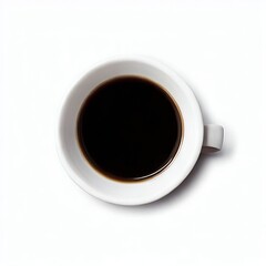 coffee cup isolated on white background, cup of coffee in ground plan, photo from above generated with AI