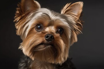 A sweet Yorkie dog is seen in white. Generative AI