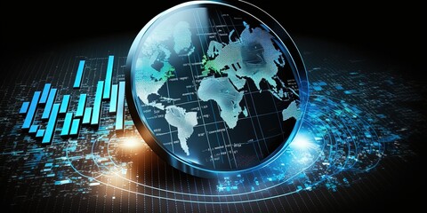 world map business Strategy money blue trade forex datum investor profit digital business sell technology broker increase marketing rate management report online by ai generative  