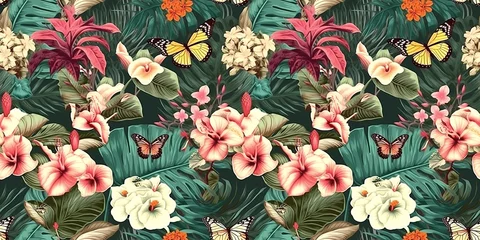 Dekokissen  Tropical seamless pattern with bouquets of flowers , generative AI © ROYALE