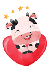 cute happy cheerful smile baby pink cow farm animal nursery art baby shower watercolour illustration 