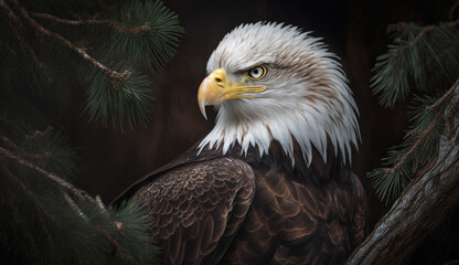 Bald eagle perched on branch, staring proudly ,generative AI
