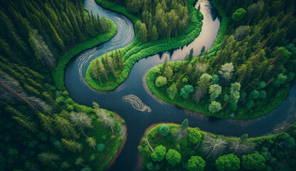 beauty aerial view of green forest ,generative AI