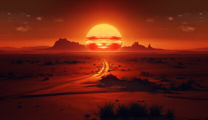 Obraz premium Sunset over Monument Valley, silhouettes majestically eroded sandstone ,generative AI
