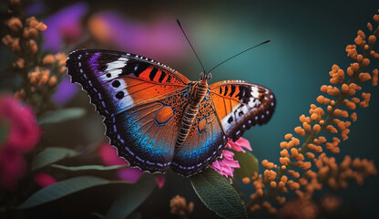 Fototapeta na wymiar Multi colored butterfly beauty in close up macro photography ,generative AI