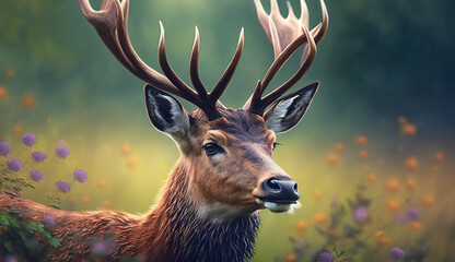 Animal nature, deer outdoors mammal in grass ,generative AI