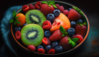 Fresh berry salad with blueberries, strawberries, and raspberries ,generative AI