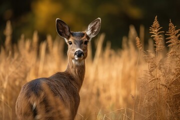Roe deer in the wild nature at a field. Generative AI