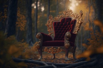 throne in forest created using AI Generative Technology